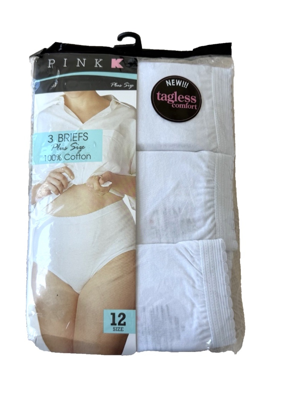 Vintage PINK K Mart Womens Plus Size 12 Briefs Underwear 3 Pack White Cotton NOS